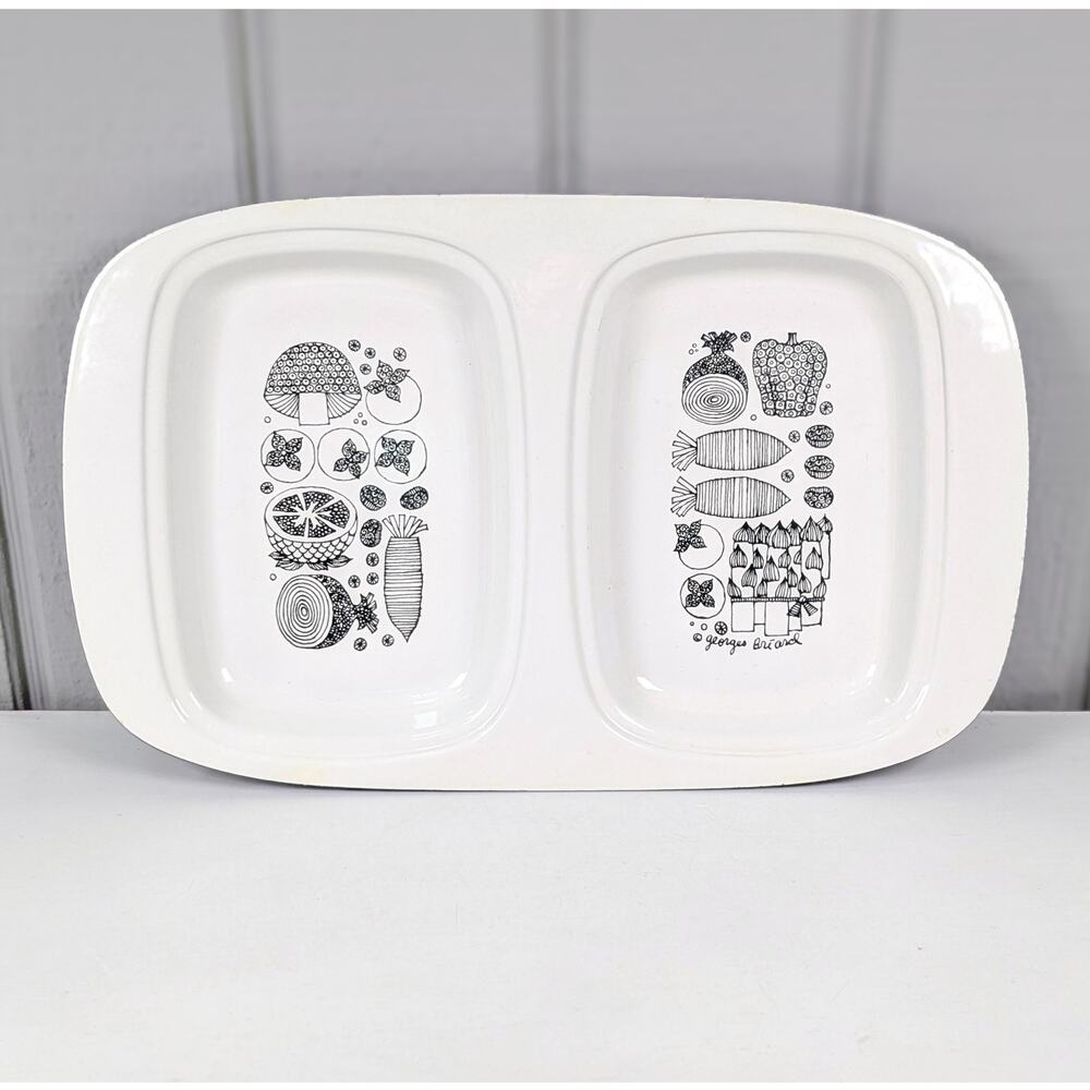 Vintage MCM Georges Briard Enamelware Divided Dish Fruits and Vegetables Design